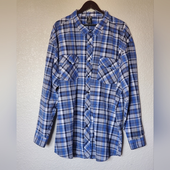 Blue Gear Other - Blue Gear Blue & White Plaid Long Sleeve Button-Up Dress Shirt Men's Size 5X